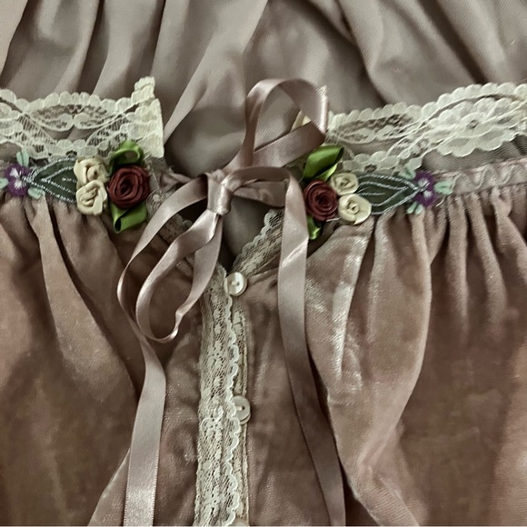 Free People new w/ tags let’s voyage, blush, pink velvet, lace floral blouse M - Picture 16 of 16